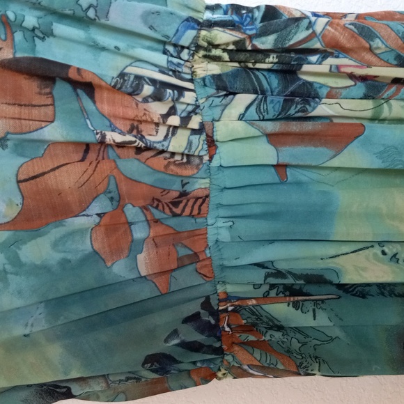 Fun and flirt summer dress M aqua multicolor/ Brown trim NWTS poly open back - Picture 9 of 9